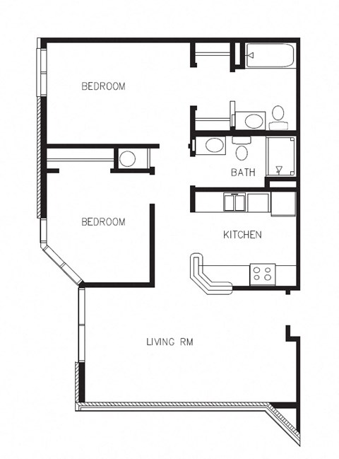 Floor plan for 2 beds, 2 baths, 854 sqft